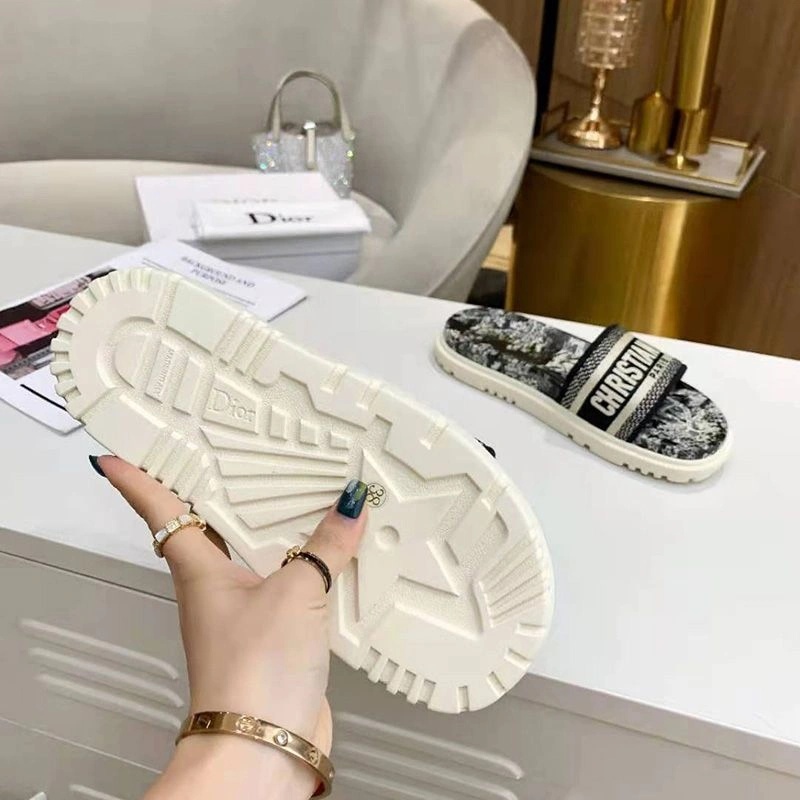 Christian Dior Dway Slides Women Toile De Jouy Motif Cotton Black - Image 4