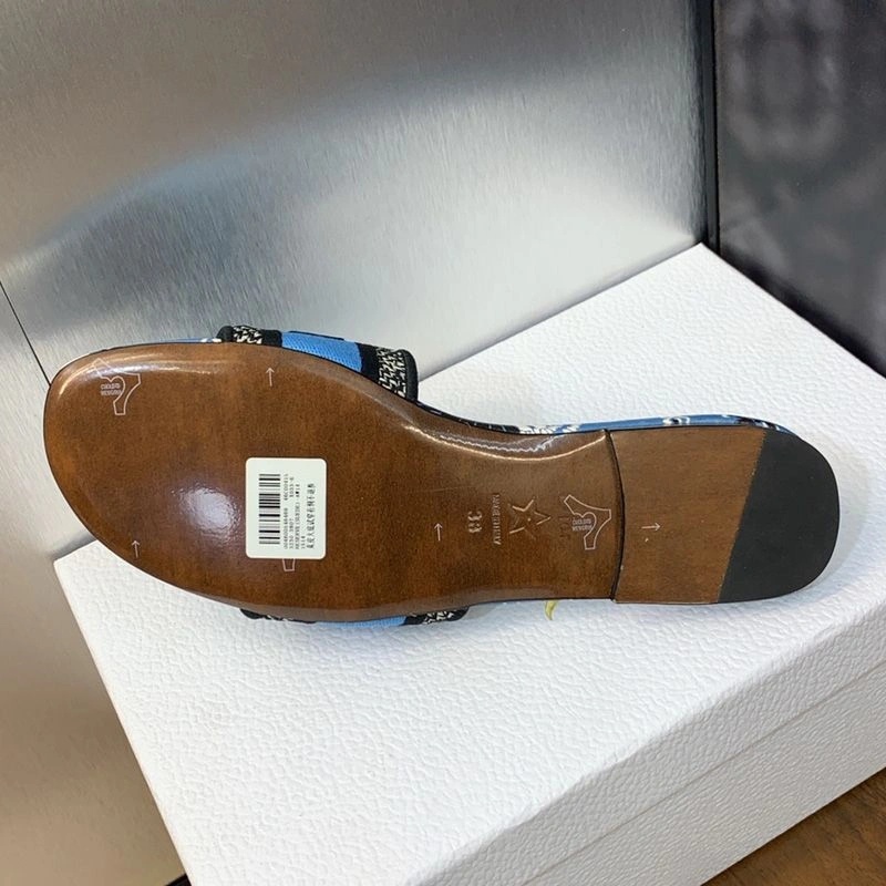 Christian Dior Dway Slides Women Butterfly Bandana Motif Canvas Blue - Image 3