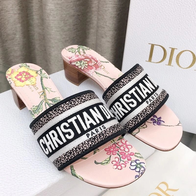 Christian Dior Dway Slides Women Petites Fleurs Motif Canvas Pink - Image 3