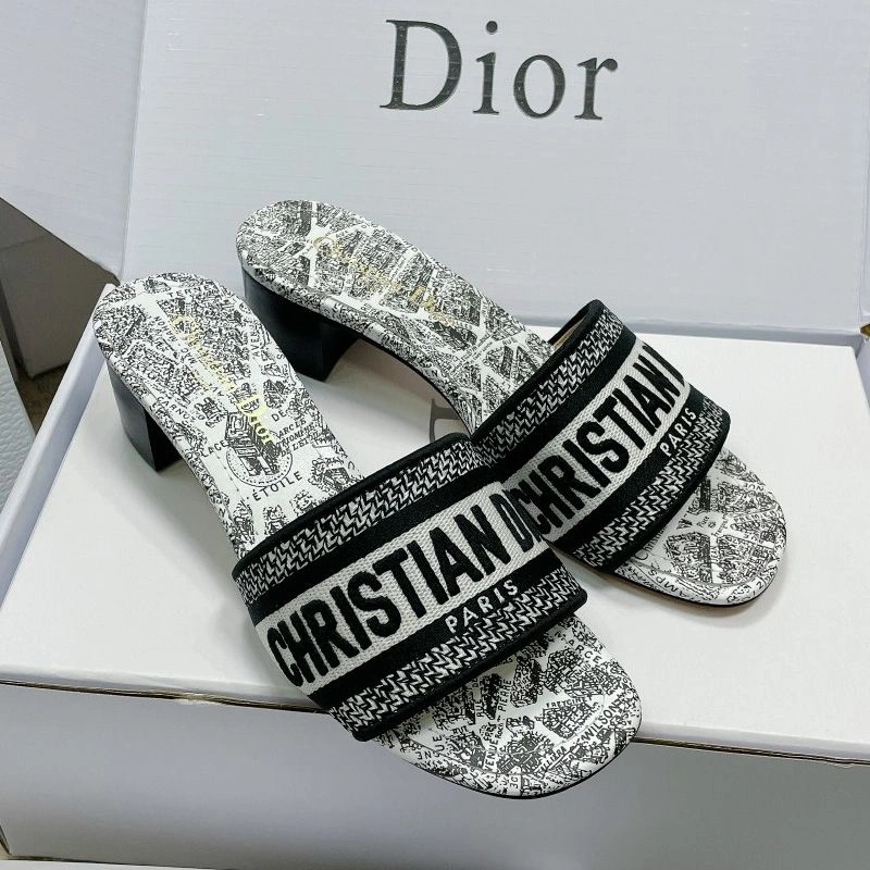 Christian Dior Dway Slides Women Plan de Paris Motif Canvas White - Image 4