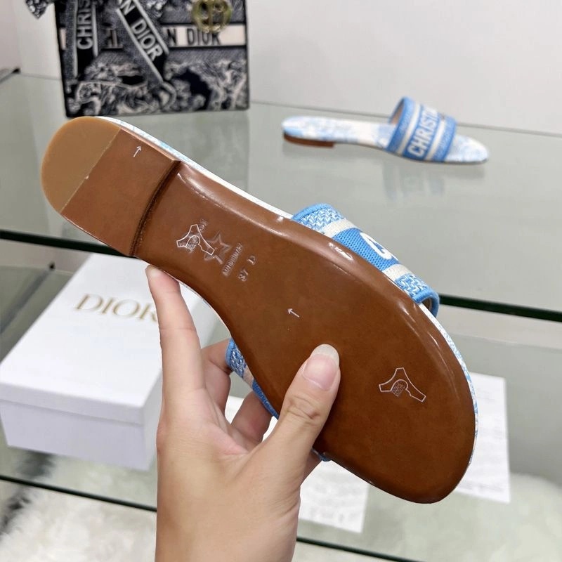 Christian Dior Dway Slides Women Toile De Jouy Motif Canvas Sky Blue - Image 3