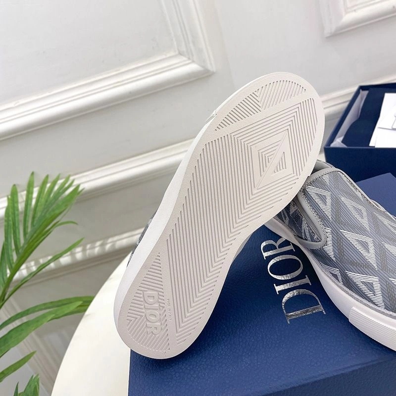 Dior B101 Slip-on Sneakers Unisex CD Diamond Motif Canvas and Smooth Calfskin Grey - Image 4