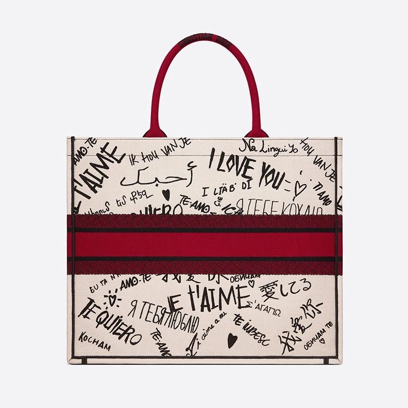 Dior Book Tote Dioramour Graffiti Motif Canvas White - Image 3
