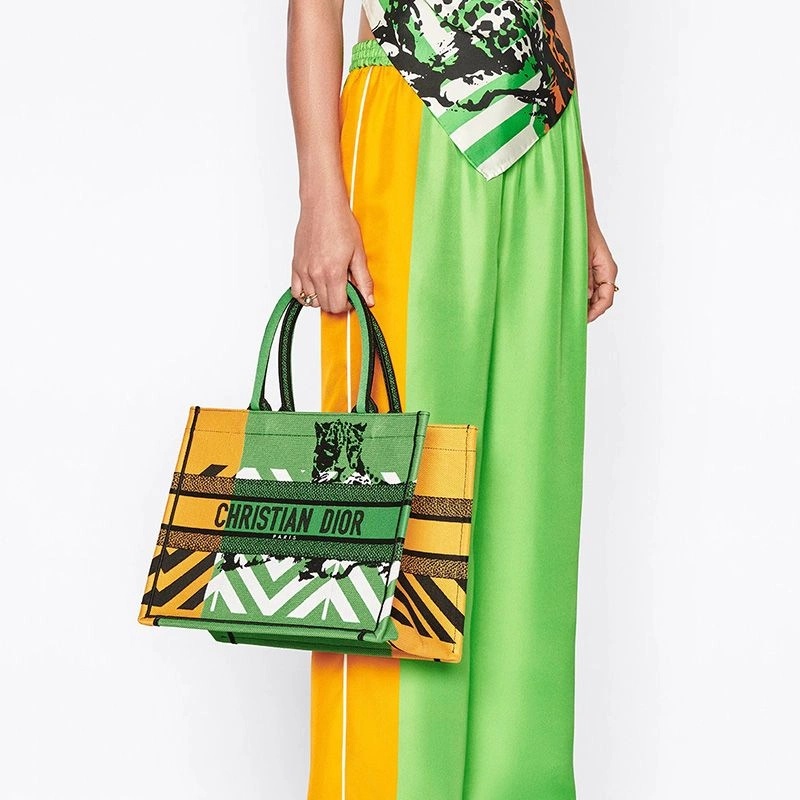 Dior Book Tote D-Jungle Pop Motif Canvas Green Orange - Image 4