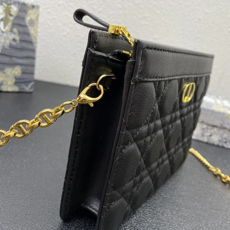 Dior Caro Zipped Pouch with Chain Cannage Calfskin Black - Image 3