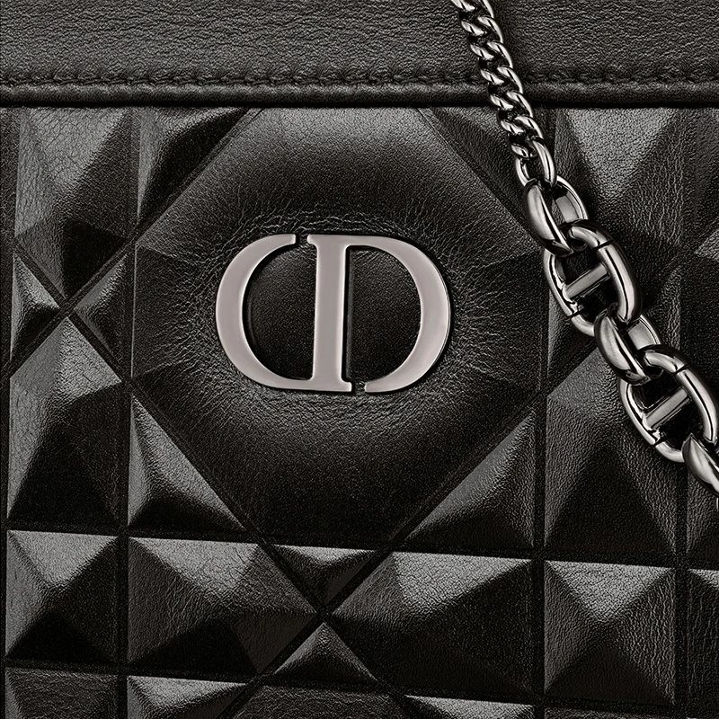 Dior Caro Zipped Pouch with Chain Cannage Calfskin with Diamond Motif Black - Image 5