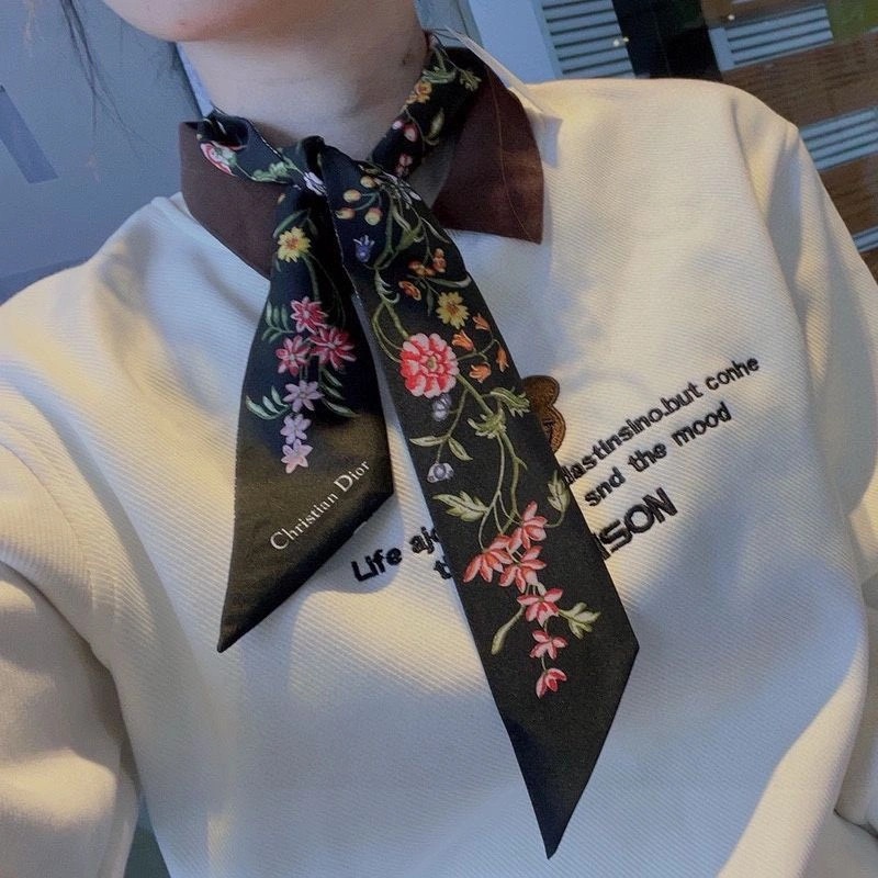 Dior Mitzah Twill Petites Fleurs Motif Silk Black - Image 3