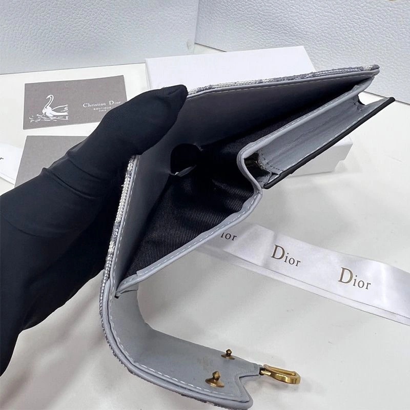 Dior Saddle Three-Fold Card Holder Oblique Motif Canvas Blue - Image 4