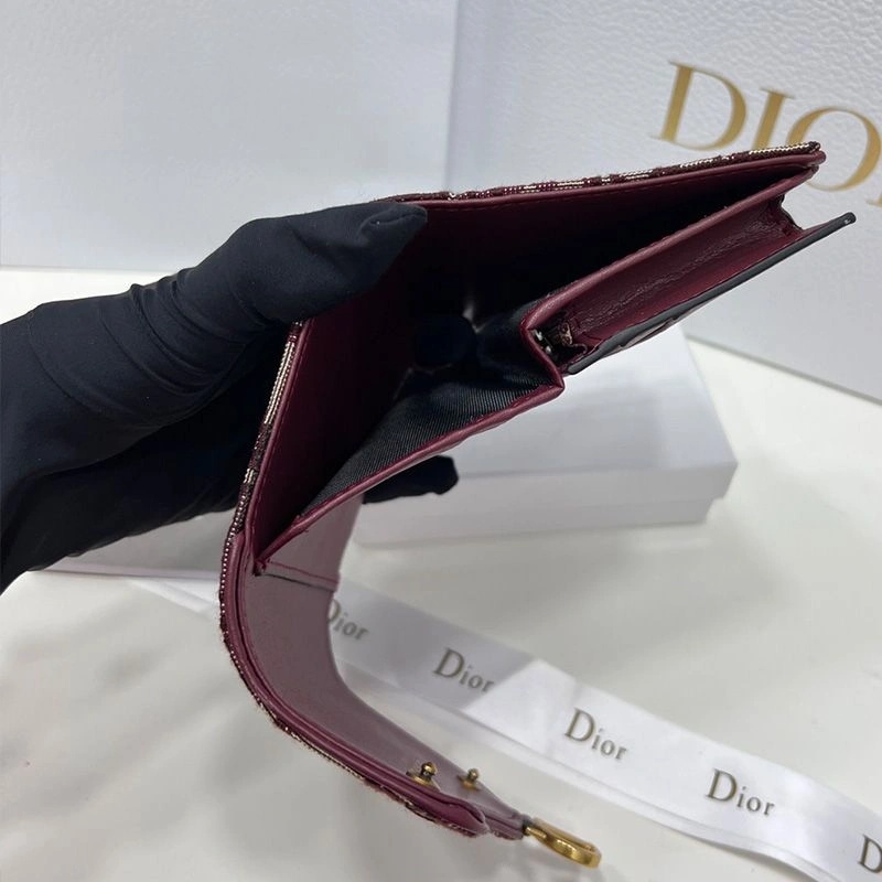 Dior Saddle Three-Fold Card Holder Oblique Motif Canvas Burgundy - Image 4