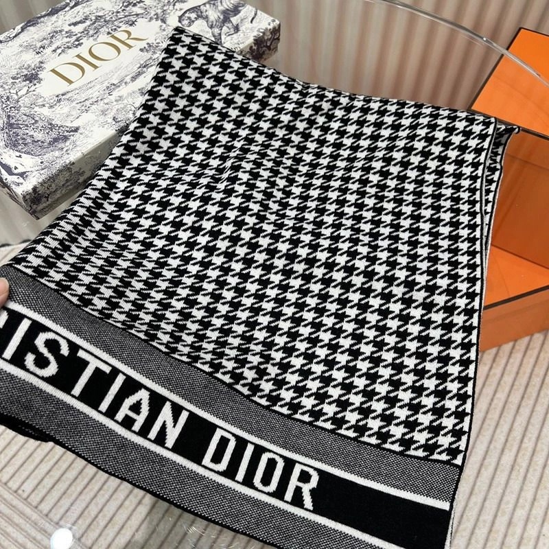 Dior Scarf Micro Houndstooth Motif Cashmere Black - Image 3
