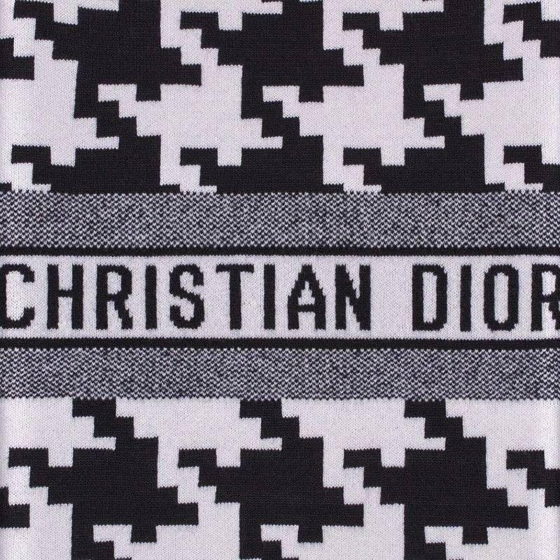 Dior Scarf Macro Houndstooth Motif Technical Cashmere and Wool Black - Image 4