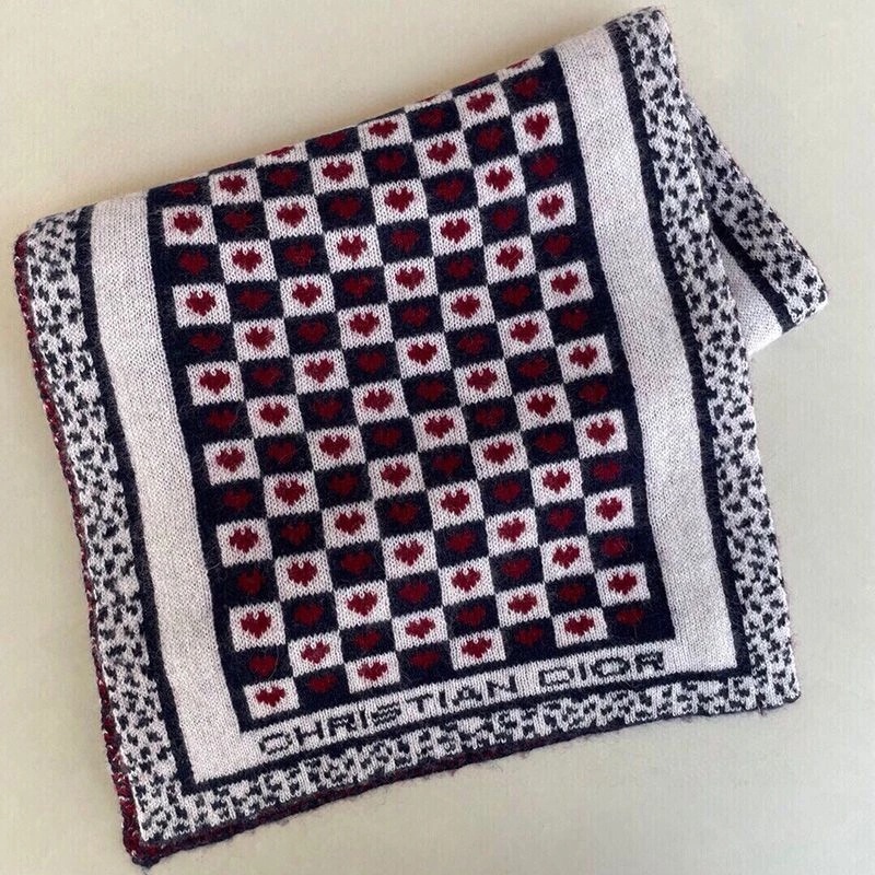 Dior Stole Dioramour D-Chess Hearts Motif Wool Black - Image 4