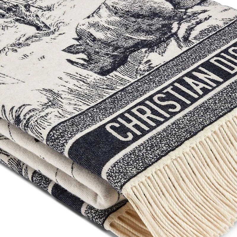 Dior Throw Around The World Motif Wool Blue - Image 3