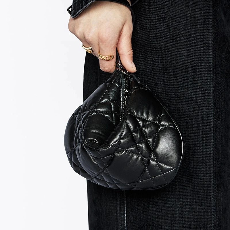 Mini Dior Caro Tulip Bag Quilted Macrocannage Calfskin Black - Image 5