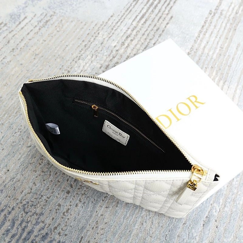 Large Dior Caro Daily Pouch Cannage Calfskin White - Image 4