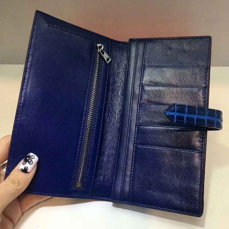 Hermes Bearn Wallet Alligator Leather Palladium Hardware In Blue - Image 3