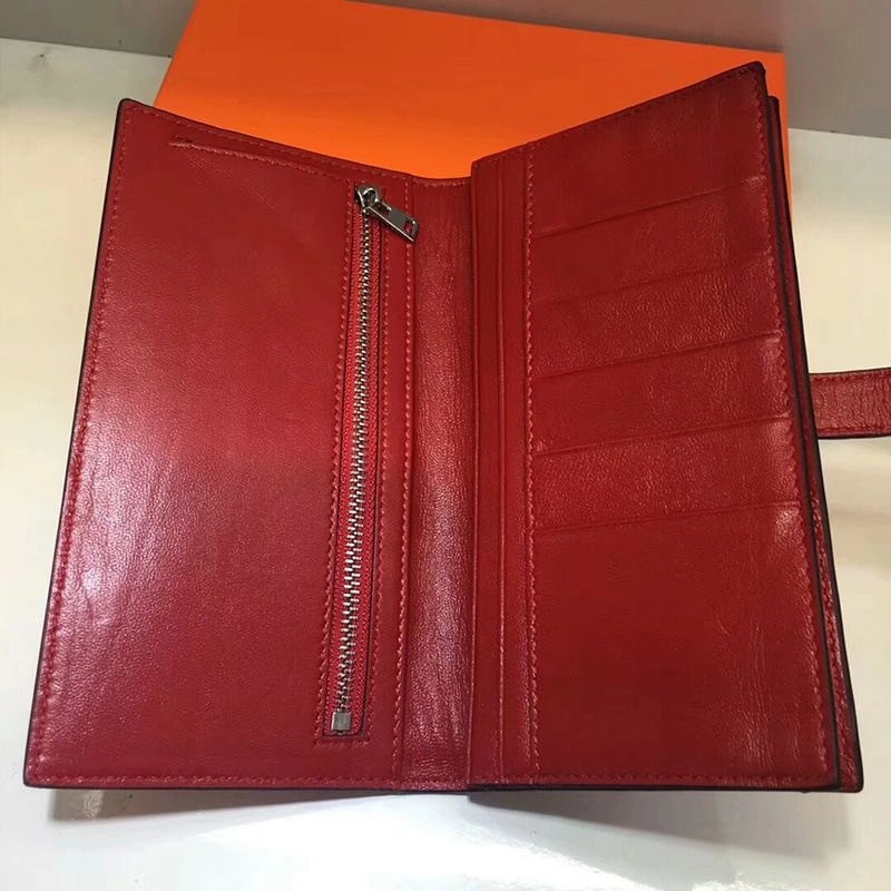 Hermes Bearn Wallet Alligator Leather Palladium Hardware In Red - Image 3