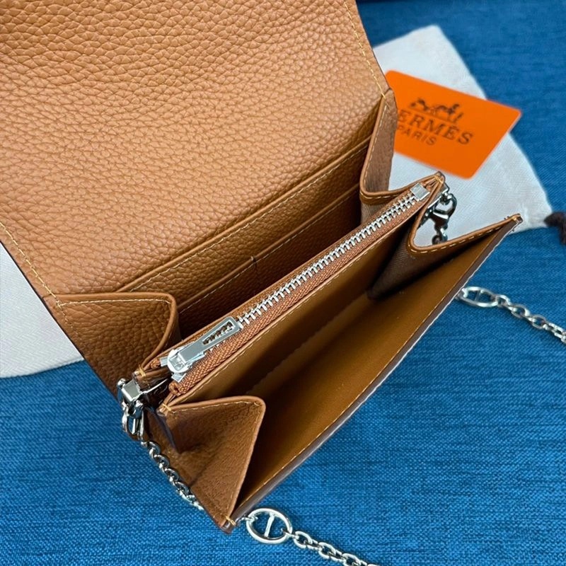 Hermes Constance Compact Wallet with Chain Togo Leather Palladium Hardware In Brown - Image 3