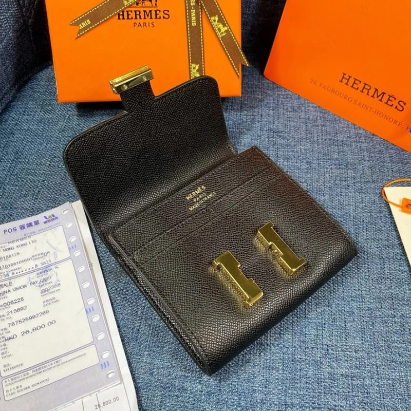 Hermes Constance Compact Wallet Epsom Leather Gold Hardware In Black - Image 3