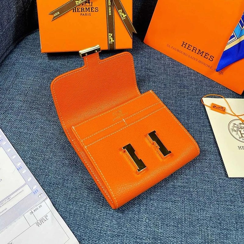 Hermes Constance Compact Wallet Epsom Leather Gold Hardware In Orange - Image 3