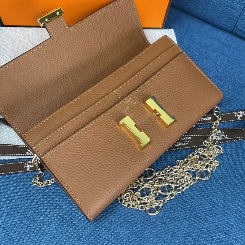 Hermes Constance Wallet with Chain Togo Leather Gold Hardware In Brown - Image 3