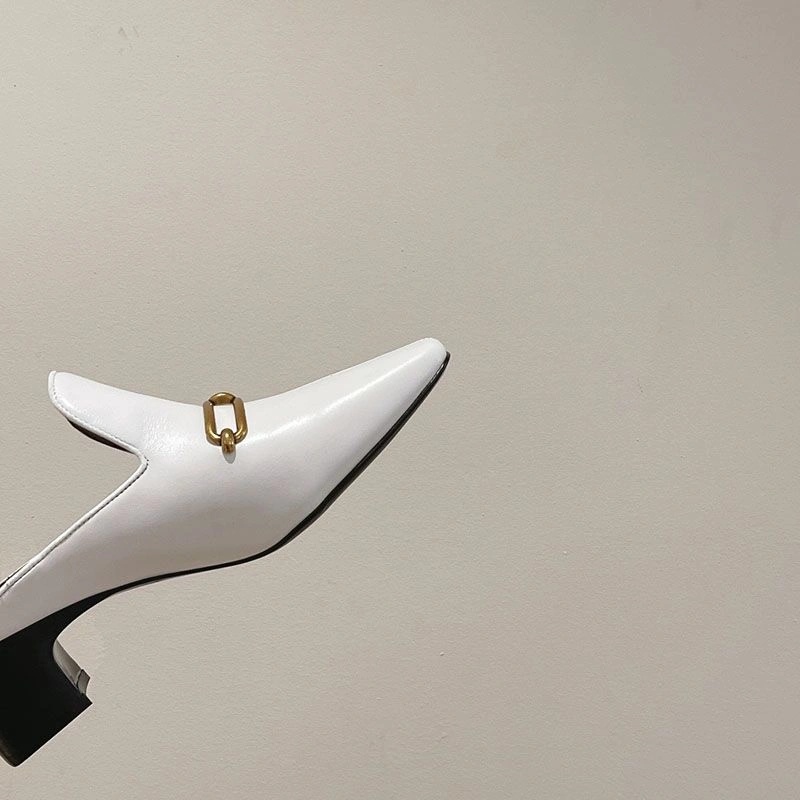 Hermes Diane Heeled Mules Women Calfskin with Roulis Buckle In White - Image 4