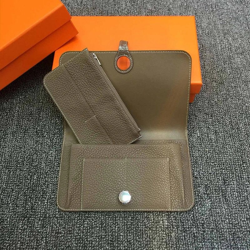 Hermes Dogon Duo Wallet Togo Leather Palladium Hardware In Marble - Image 3