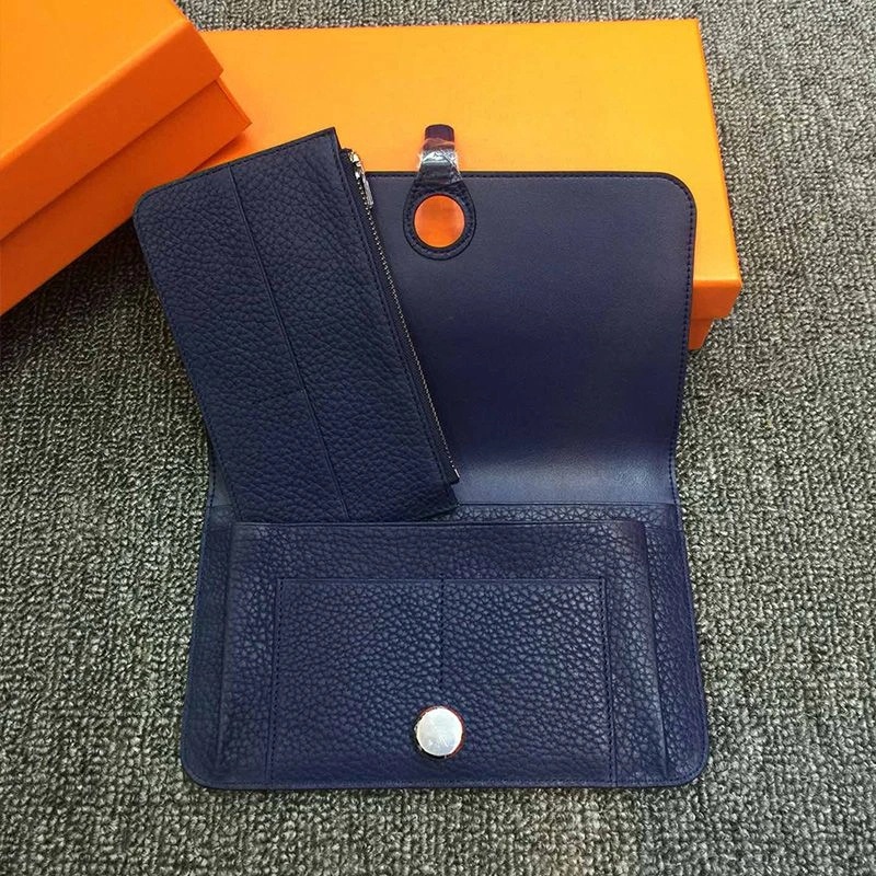 Hermes Dogon Duo Wallet Togo Leather Palladium Hardware In Navy Blue - Image 3