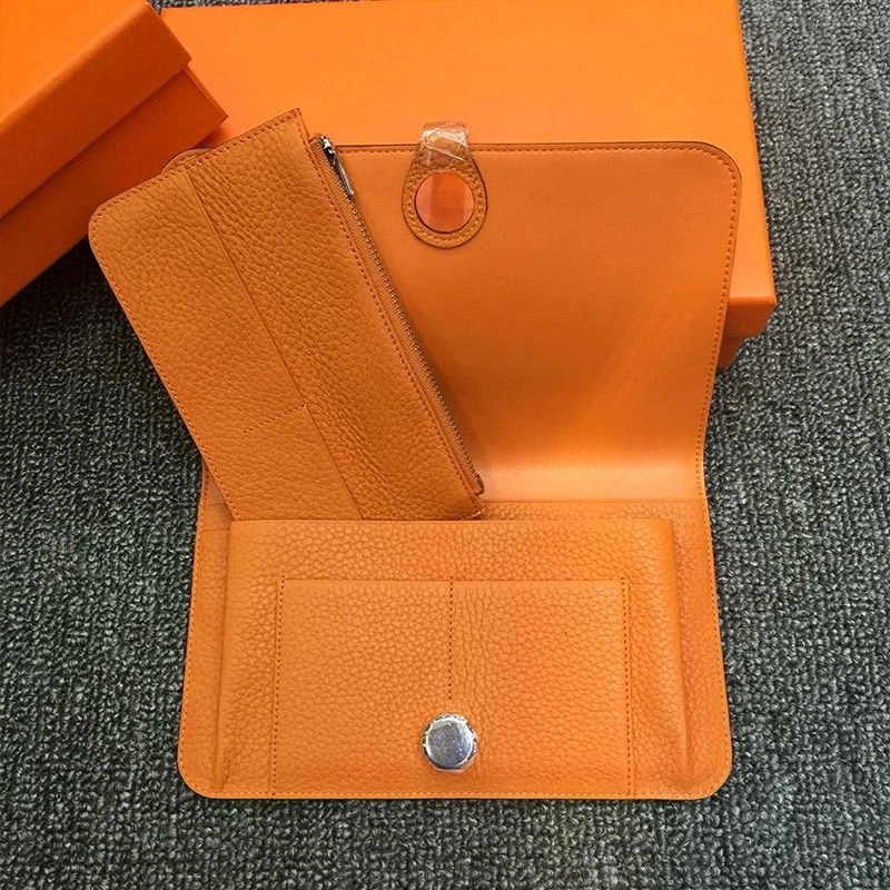 Hermes Dogon Duo Wallet Togo Leather Palladium Hardware In Orange - Image 3