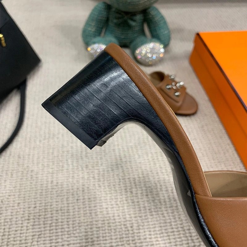 Hermes Dreamy Heeled Slides Women Calfskin In Brown - Image 4