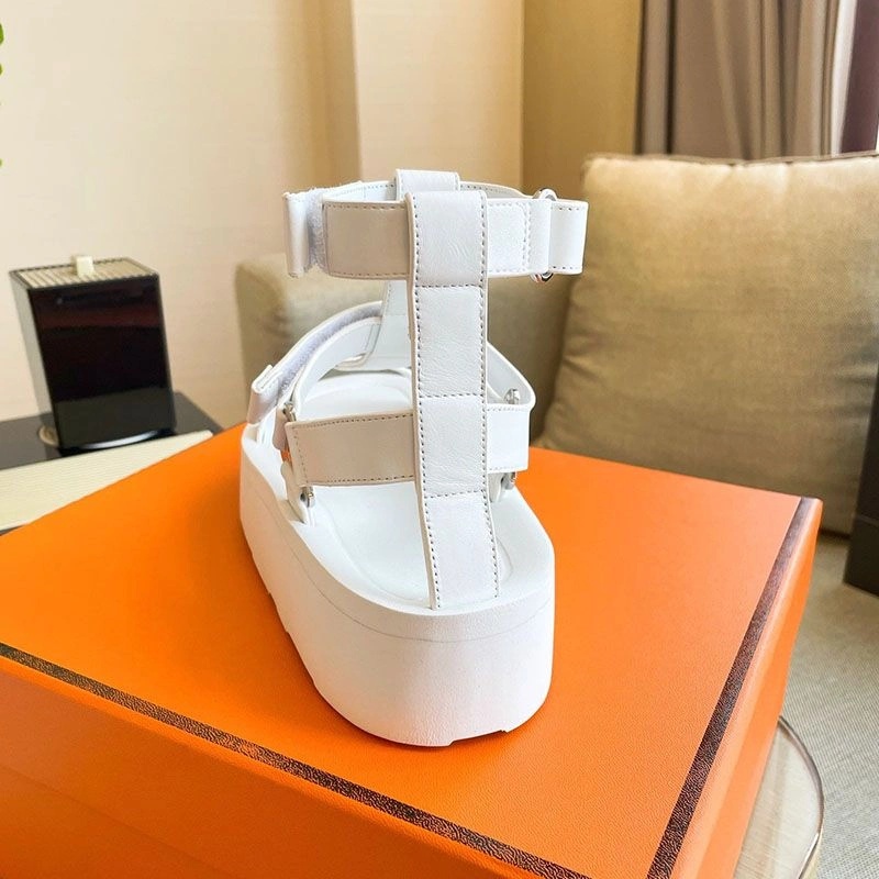 Hermes Enid Platform Sandals Women Calfskin with H Diamant Buckle In Beige - Image 4