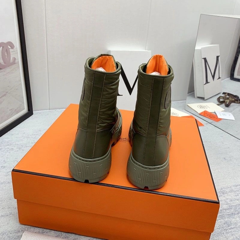 Hermes Fresh Ankle Boots Women Calfskin and Parachute with Logo Emblem In Green - Image 4