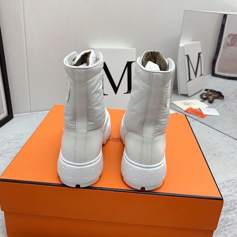 Hermes Fresh Ankle Boots Women Calfskin and Parachute with Logo Emblem In White - Image 4