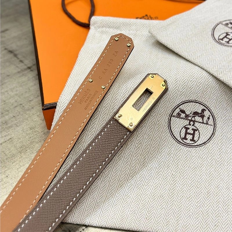 Hermes Kelly 18 Belt Espom Leather In Grey Gold - Image 3