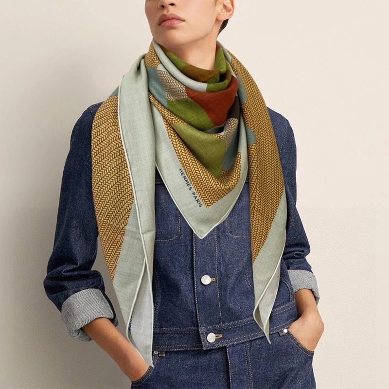 Hermes Mon Premier Galop Double Face Shawl 140 In Green - Image 3