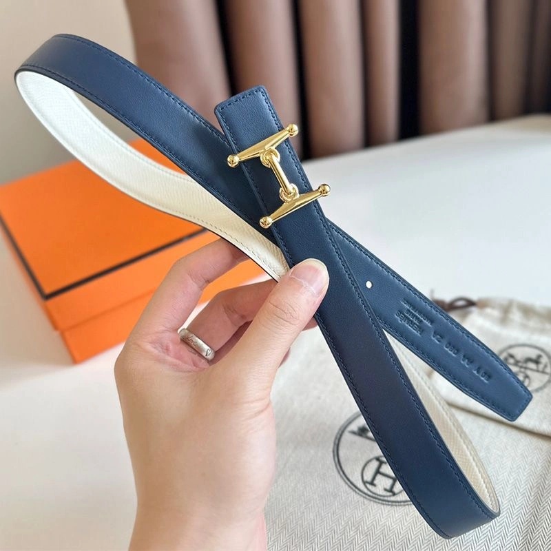 Hermes Mors H 24 Reversible Belt Leather In Blue White - Image 4