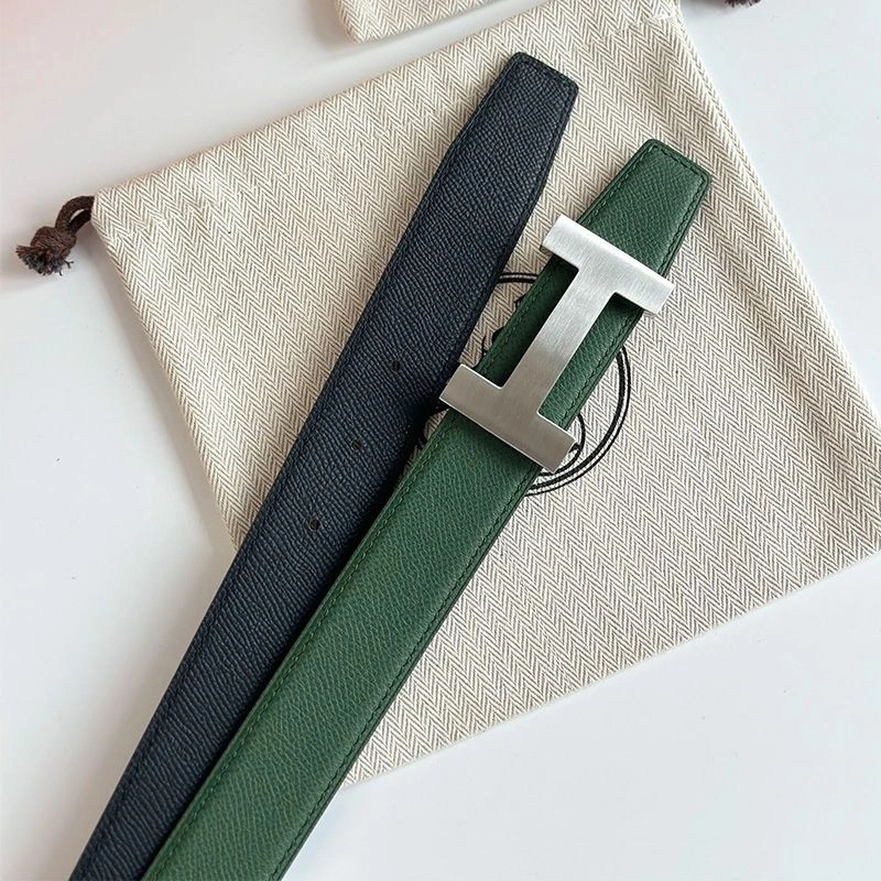 Hermes Punache Buckle 32 Reversible Belt Leather In Green Black - Image 4