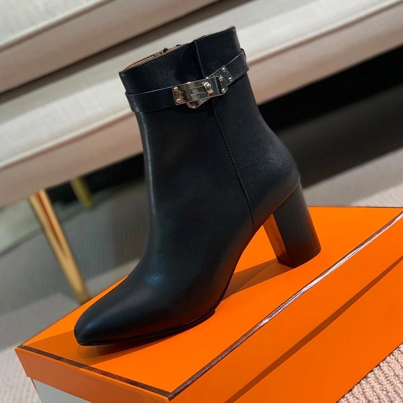Hermes Saint Germain Ankle Boots Women Genuine Leather In Black - Image 3