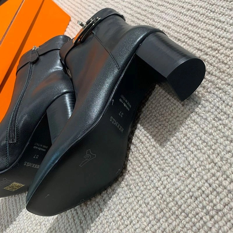 Hermes Saint Germain Ankle Boots Women Genuine Leather In Black - Image 4