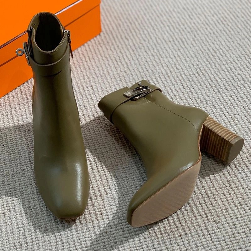 Hermes Saint Germain Ankle Boots Women Genuine Leather In Olive - Image 3