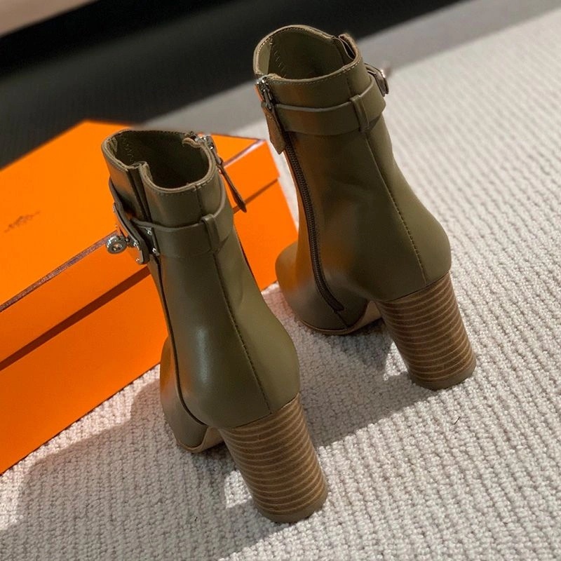 Hermes Saint Germain Ankle Boots Women Genuine Leather In Olive - Image 4