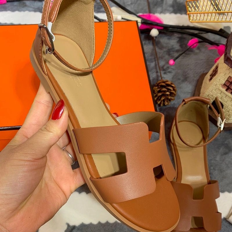 Hermes Santorini Flat Sandals Women Calfskin In Brown - Image 3