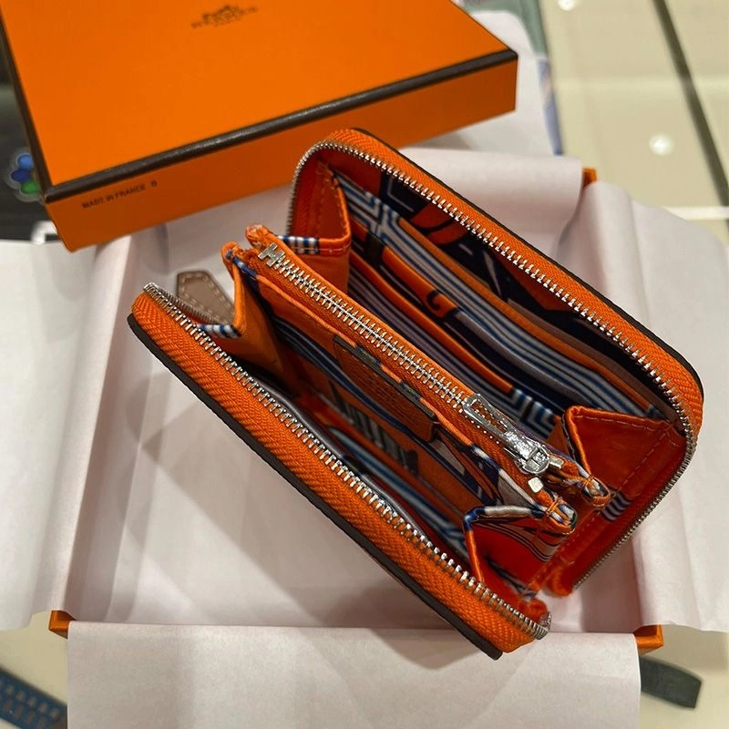 Hermes Silk'In Compact Wallet Epsom Leather In Orange - Image 3