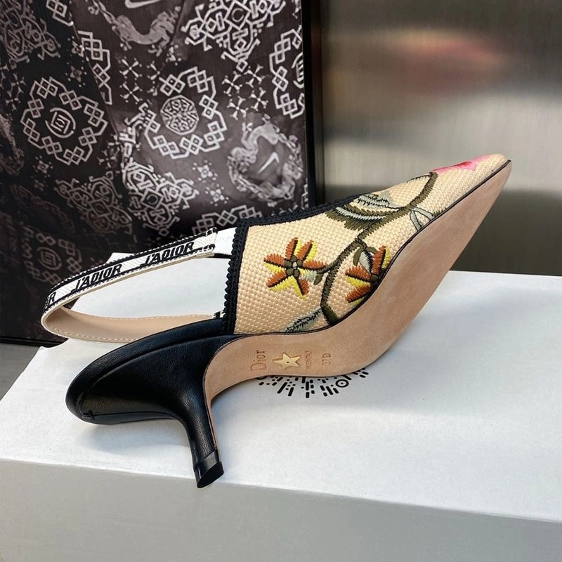 J'Adior Slingback Pumps Women Petites Fleurs Motif Canvas Khaki - Image 5