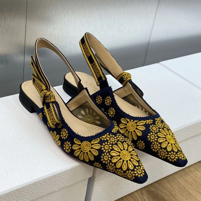 J'Adior Slingback Pumps Women Saint-Gall Floral Motif Mesh Blue Gold - Image 6