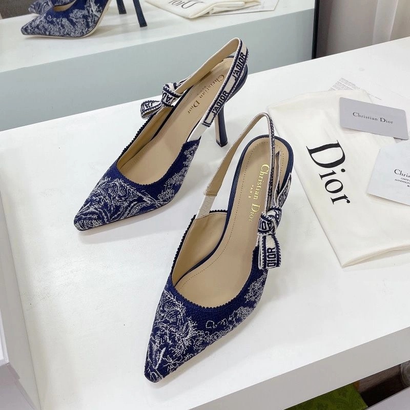 J'Adior Slingback Pumps Women Toile de Jouy Motif Canvas Navy Blue - Image 3