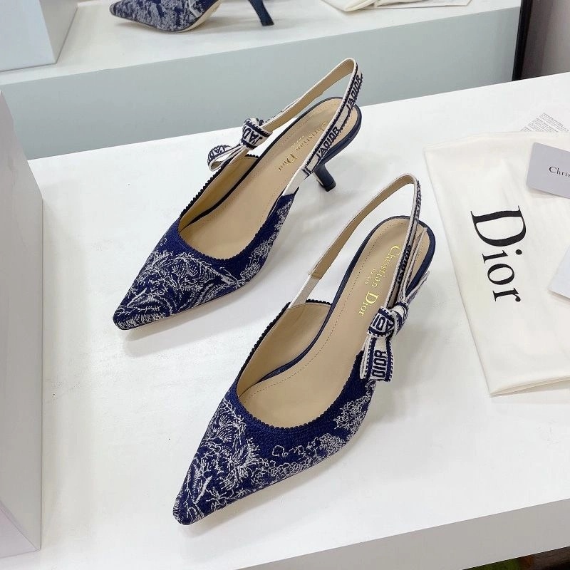 J'Adior Slingback Pumps Women Toile de Jouy Motif Canvas Navy Blue - Image 5