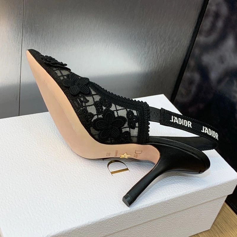 J'Adior Slingback Pumps Women 3D D-lace Motif Transparent Mesh Black - Image 3