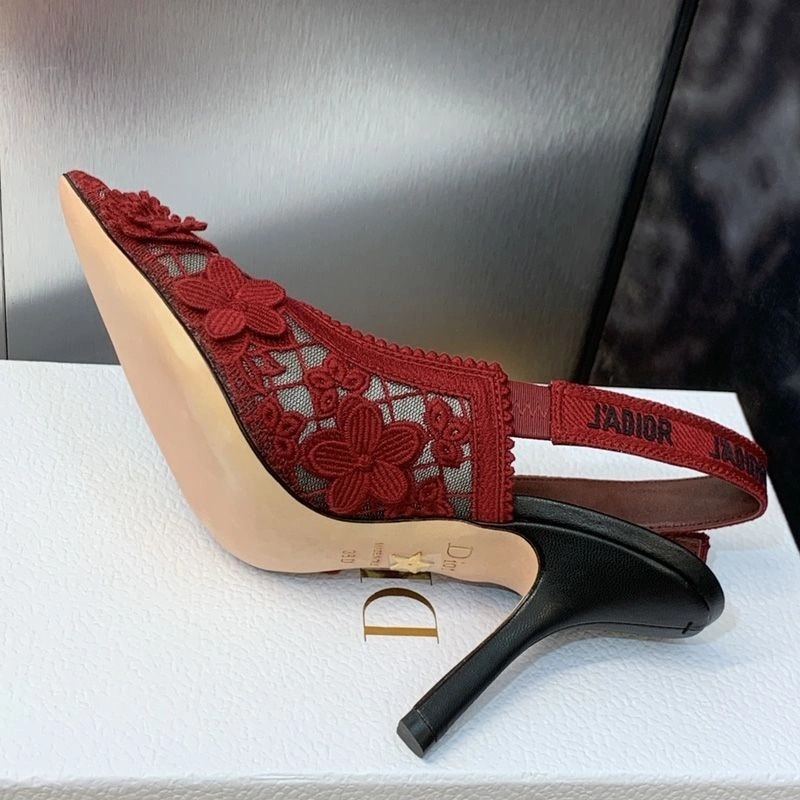 J'Adior Slingback Pumps Women 3D D-lace Motif Transparent Mesh Red - Image 3