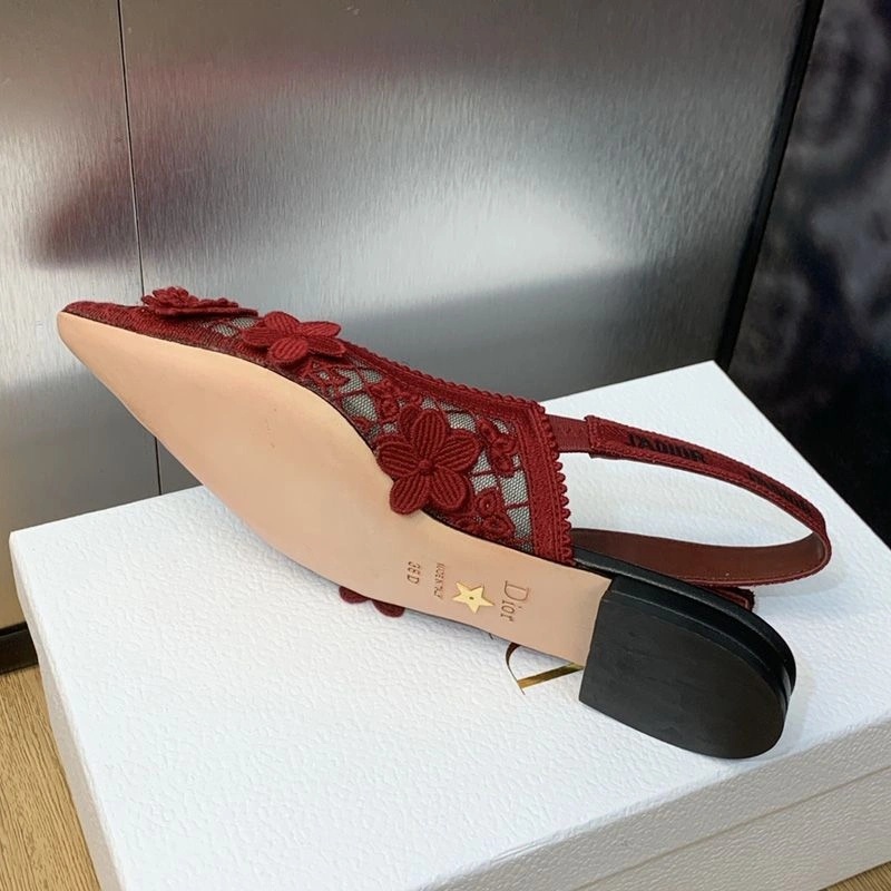 J'Adior Slingback Pumps Women 3D D-lace Motif Transparent Mesh Red - Image 7